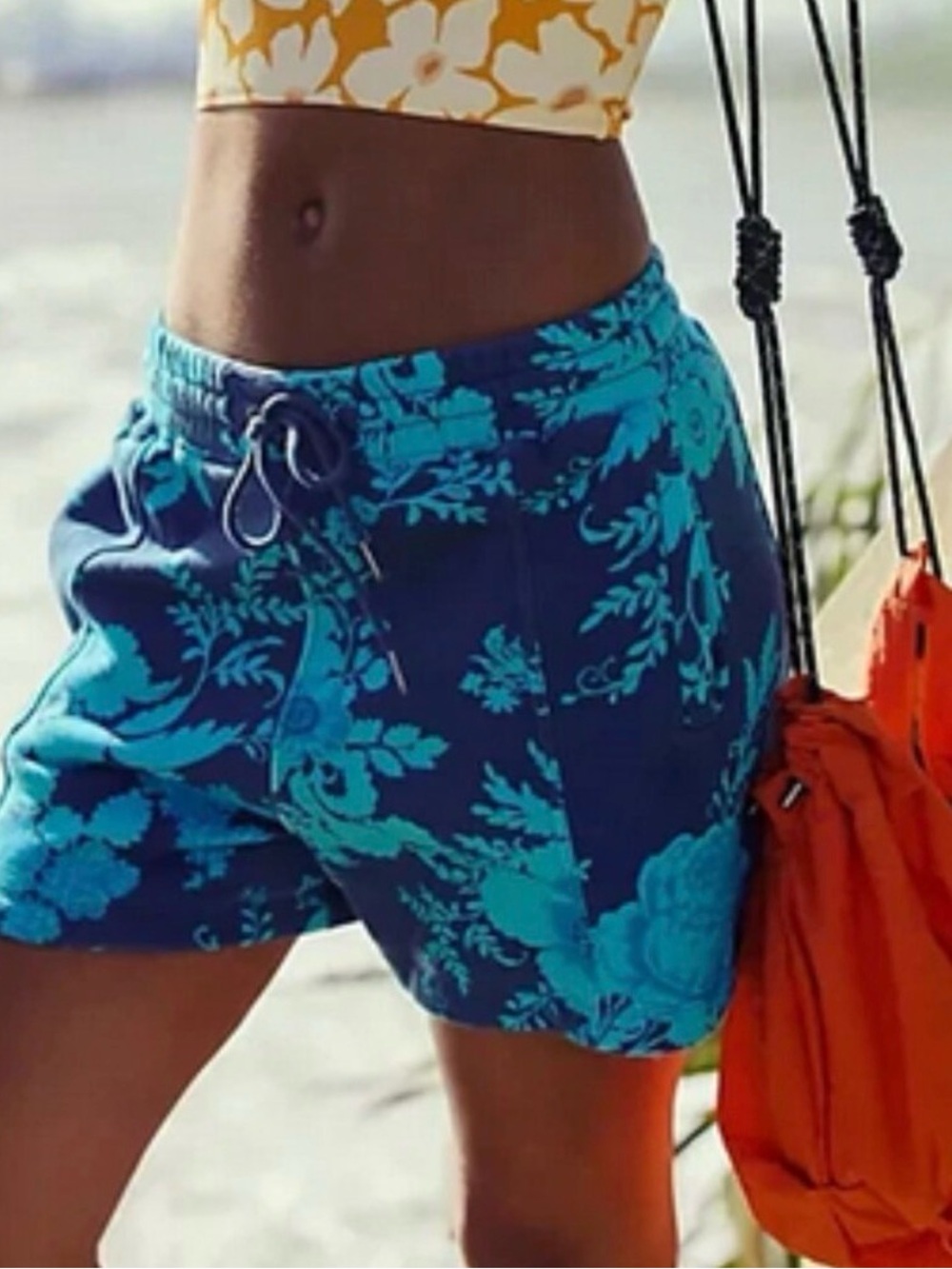 Free People Movement "Sprint to the Finish" Floral Shorts, blue colorway, sz M